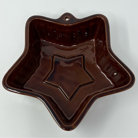 West Germany 965-19 Cake Jelly Pan Mold Ceramic Brown Star 7” Footed Hangable - Picture 2 of 6